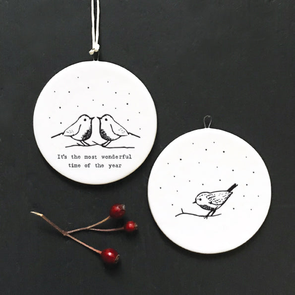 Flat Porcelain Bauble~Robin, most wonerful time of the year