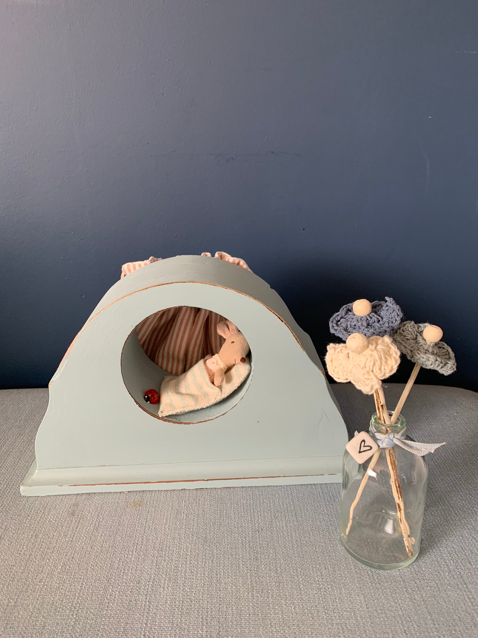 Small Mouse Clock - Duckegg Blue with Sleepy/Wakey baby Mouse